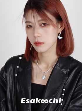 气质蓝色蝴蝶仿珍珠流苏项链