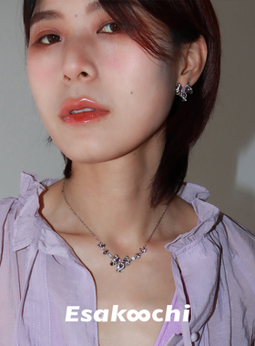 Esakoochi在逃公主~粉钻甜美蝴蝶结项链原创设计小众少女锁骨链