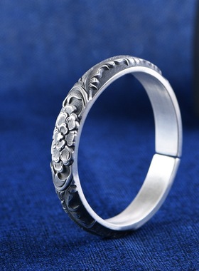 复古做旧实心纯银镯子女简约百搭