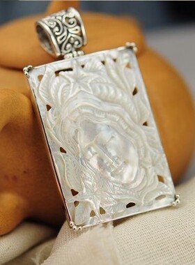 复古印尼手工镶嵌高档女士银吊坠