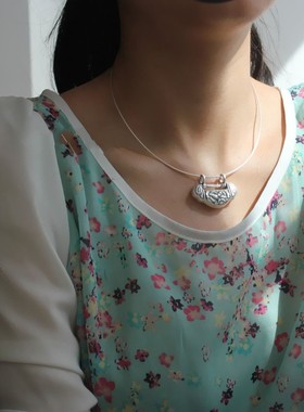 足银花开富贵如意百搭女士长命锁