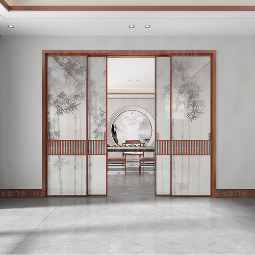 新中式厨房折叠门阳台客厅玻璃隔断门钛镁铝合金吊轨平移推拉门 - 图3