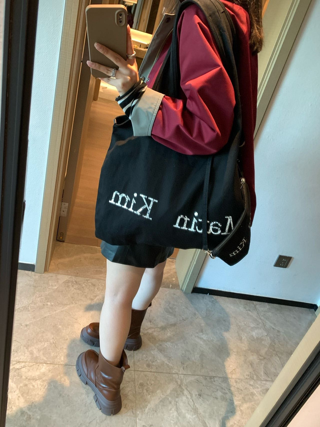 韩国小众matinkim字母裂纹帆布包大容量托特包通勤子母包购物袋,淘宝优惠券,粉丝福利购,淘宝优惠卷