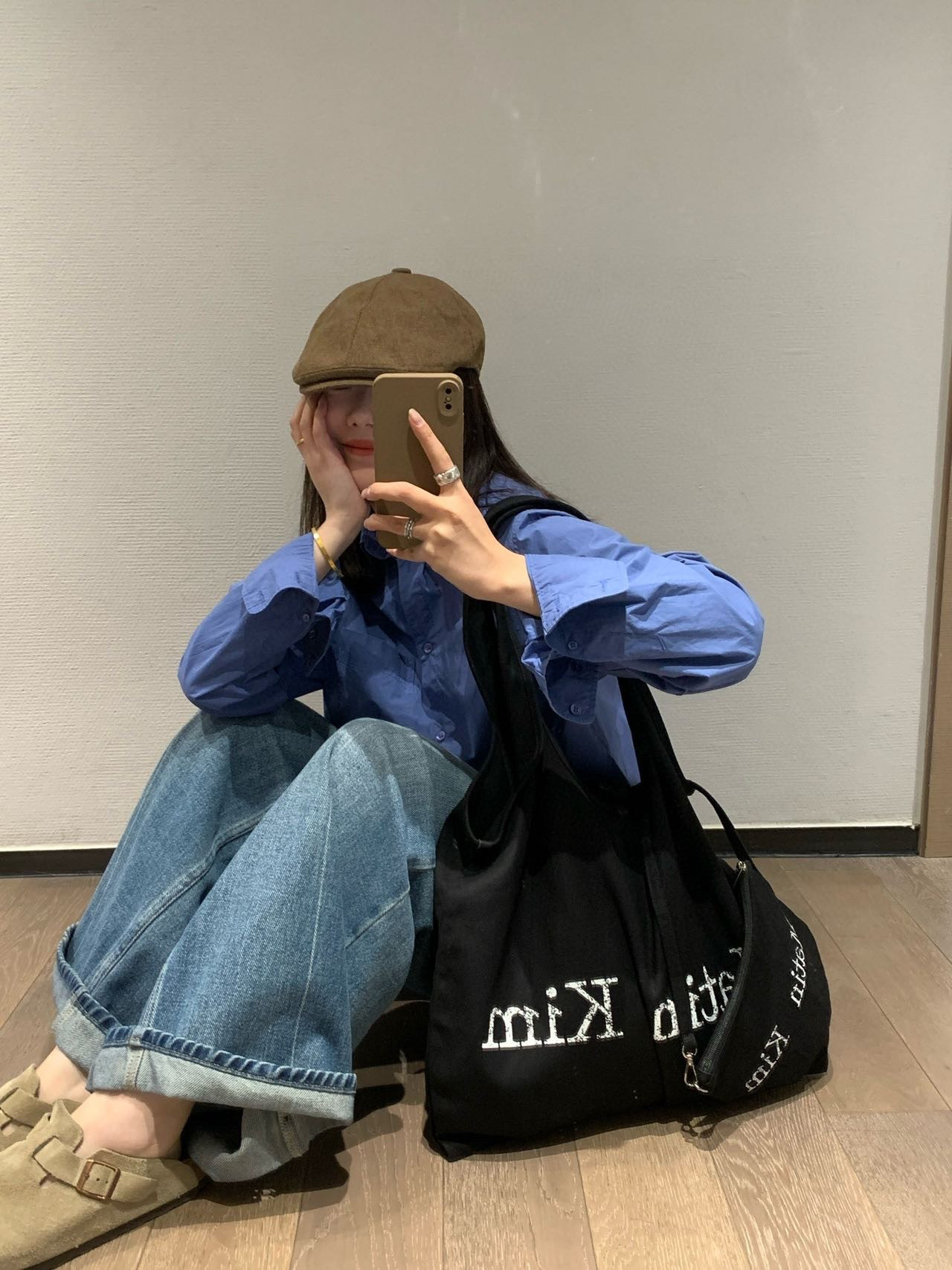 韩国小众matinkim字母裂纹帆布包大容量托特包通勤子母包购物袋,淘宝优惠券,粉丝福利购,淘宝优惠卷