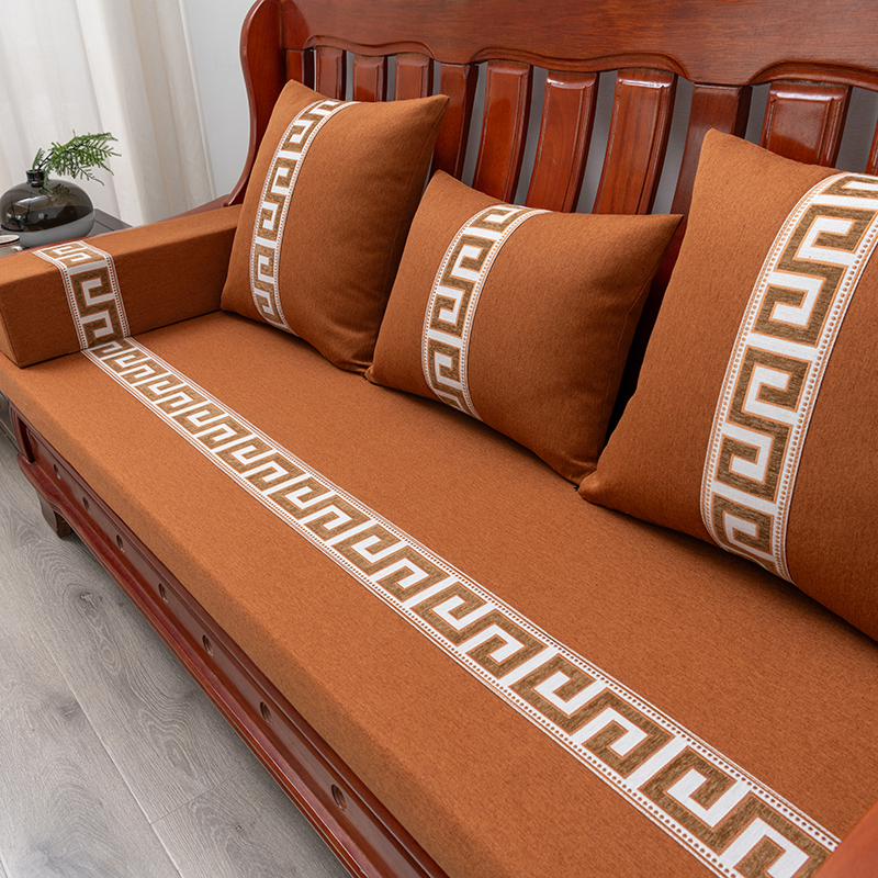 纯色亚麻防水防滑实木沙发坐垫四季红木椅加硬海绵可拆洗沙发垫子