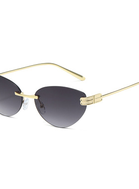 新款猫眼时尚简约无框太阳眼镜女欧美个性大框百搭墨镜sunglasses
