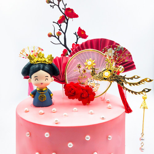 中式复古古风宫廷娃娃皇后皇上摆件凤凰插件婚礼生日蛋糕装饰摆件 - 图1