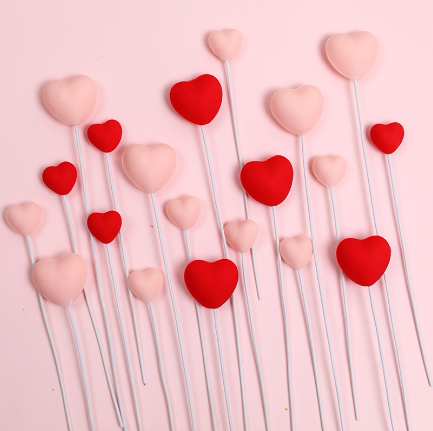 七夕情人节软胶爱心蛋糕装饰插件立体双面摆件母亲节生日网红配件