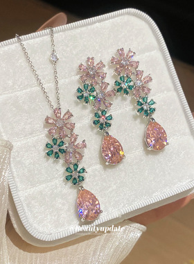 多巴胺锆石花朵耳钉项链宫廷风