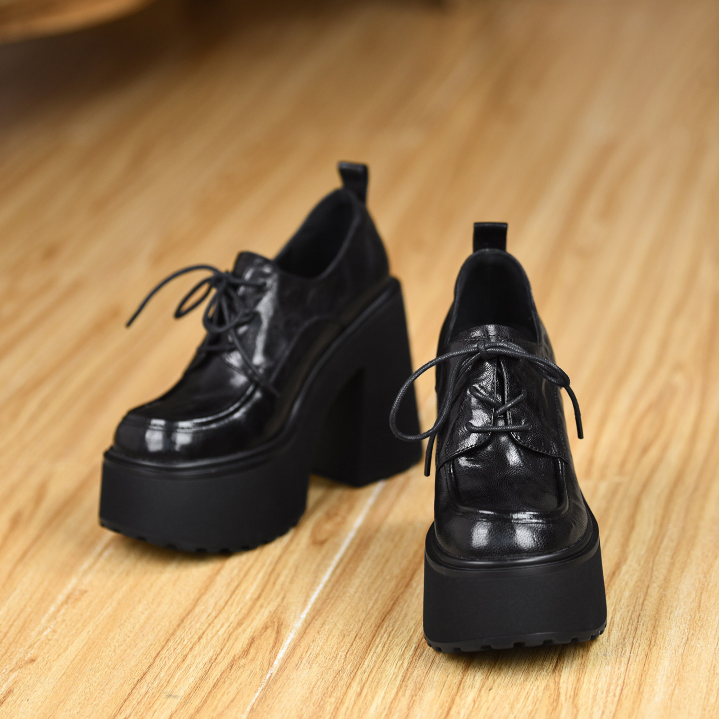 misili粗跟单鞋12cm高跟鞋2025春秋季新款系带防水台厚底真皮女鞋,淘宝优惠券,粉丝福利购,淘宝优惠卷