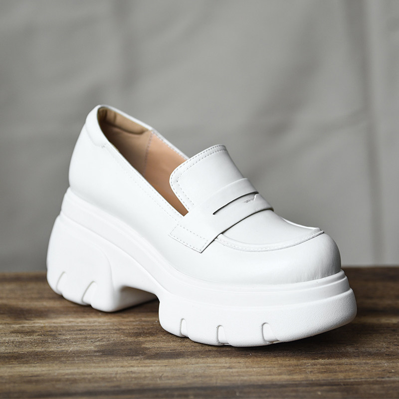 misili 乐福鞋粗跟单鞋8.2cm圆头高跟鞋2026春季新款厚底真皮女鞋,淘宝优惠券,粉丝福利购,淘宝优惠卷