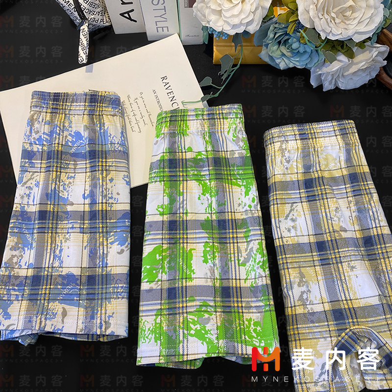 新款男士内裤纯棉透气平角裤休闲家居阿罗裤青年中腰格子四角裤衩,淘宝优惠券,粉丝福利购,淘宝优惠卷