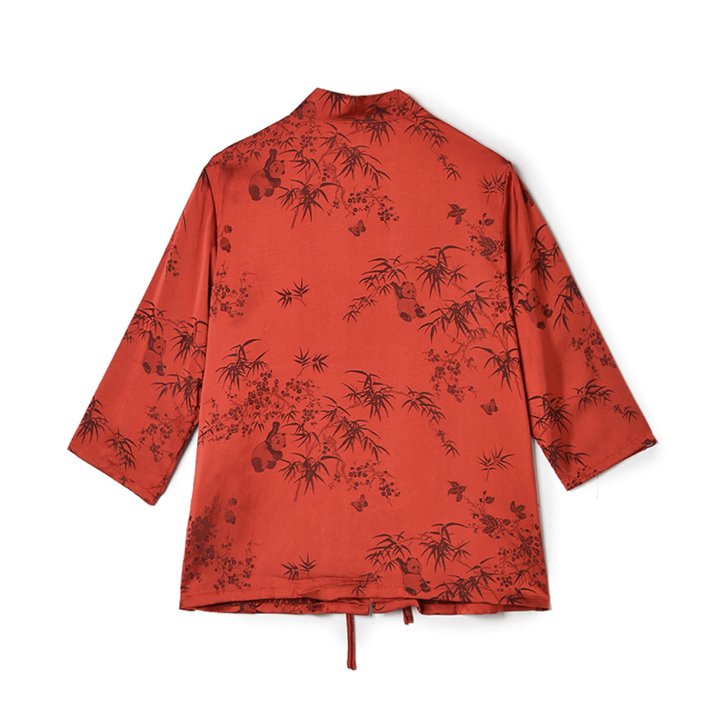 QI0D0002新中式立领上衣一粒扣印花衬衫女7.1秋-图0