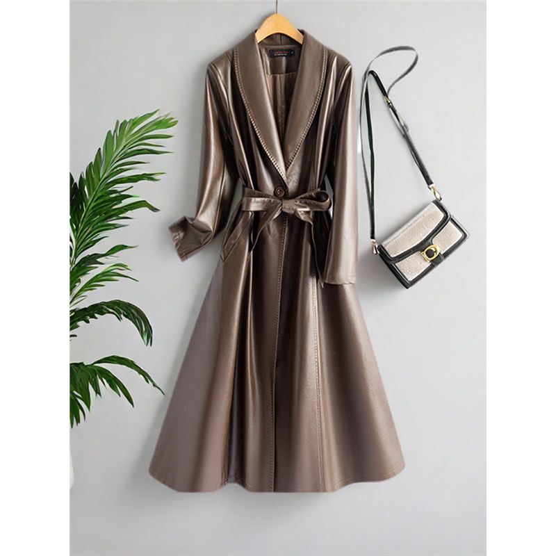 高奢海宁真皮皮衣女中长款女新款系带修身过膝气质绵羊皮风衣外套,淘宝优惠券,粉丝福利购,淘宝优惠卷