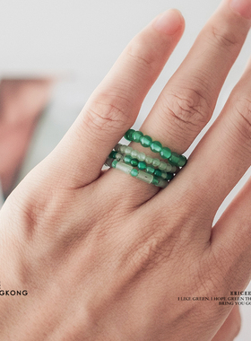 ericee天然玛瑙极细珠子戒指叠戴