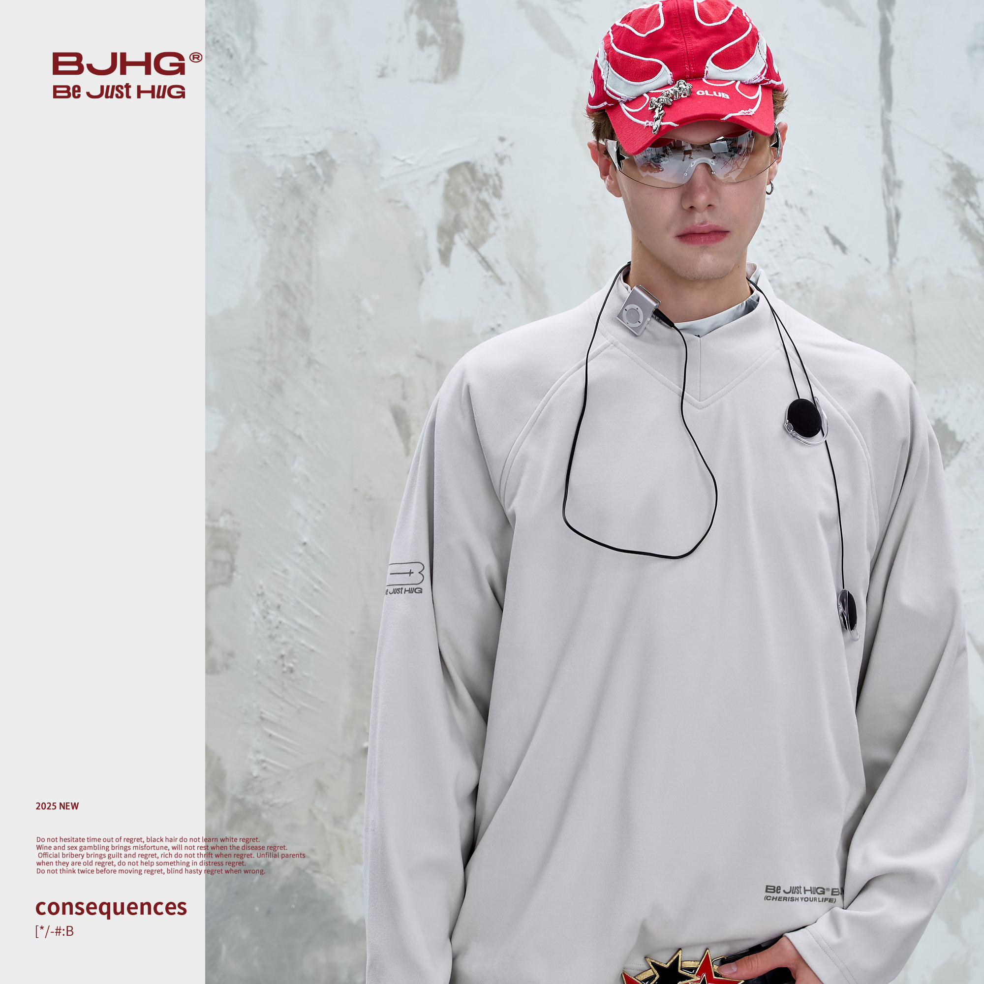 BJHG不计后果V领长袖t恤男秋冬季美式复古潮牌内搭情侣打底卫衣女,淘宝优惠券,粉丝福利购,淘宝优惠卷