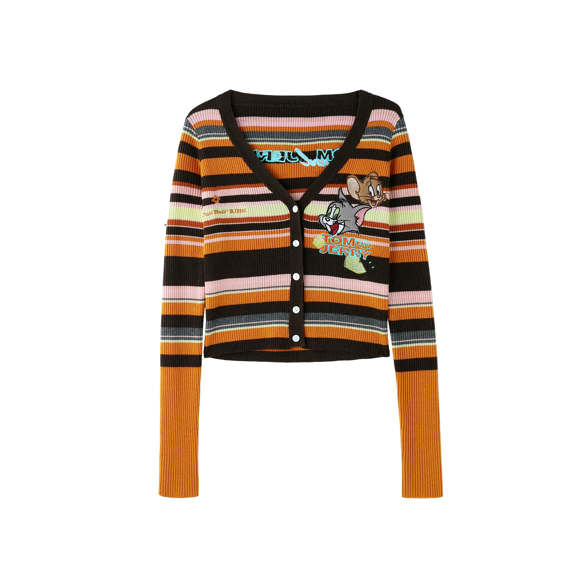 【猫和老鼠联名】BJHG不计后果条纹毛衣女秋冬装复古针织开衫外套 - 图3