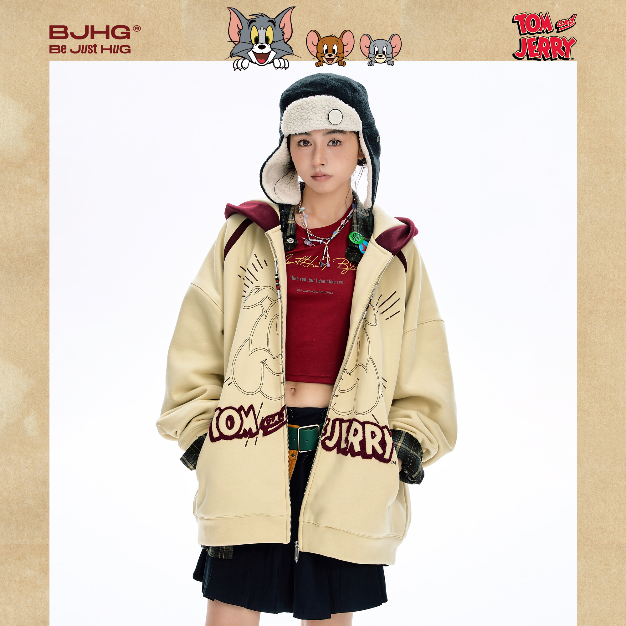 【猫和老鼠联名】BJHG不计后果美式连帽卫衣男春撞色情侣装外套女,淘宝优惠券,粉丝福利购,淘宝优惠卷