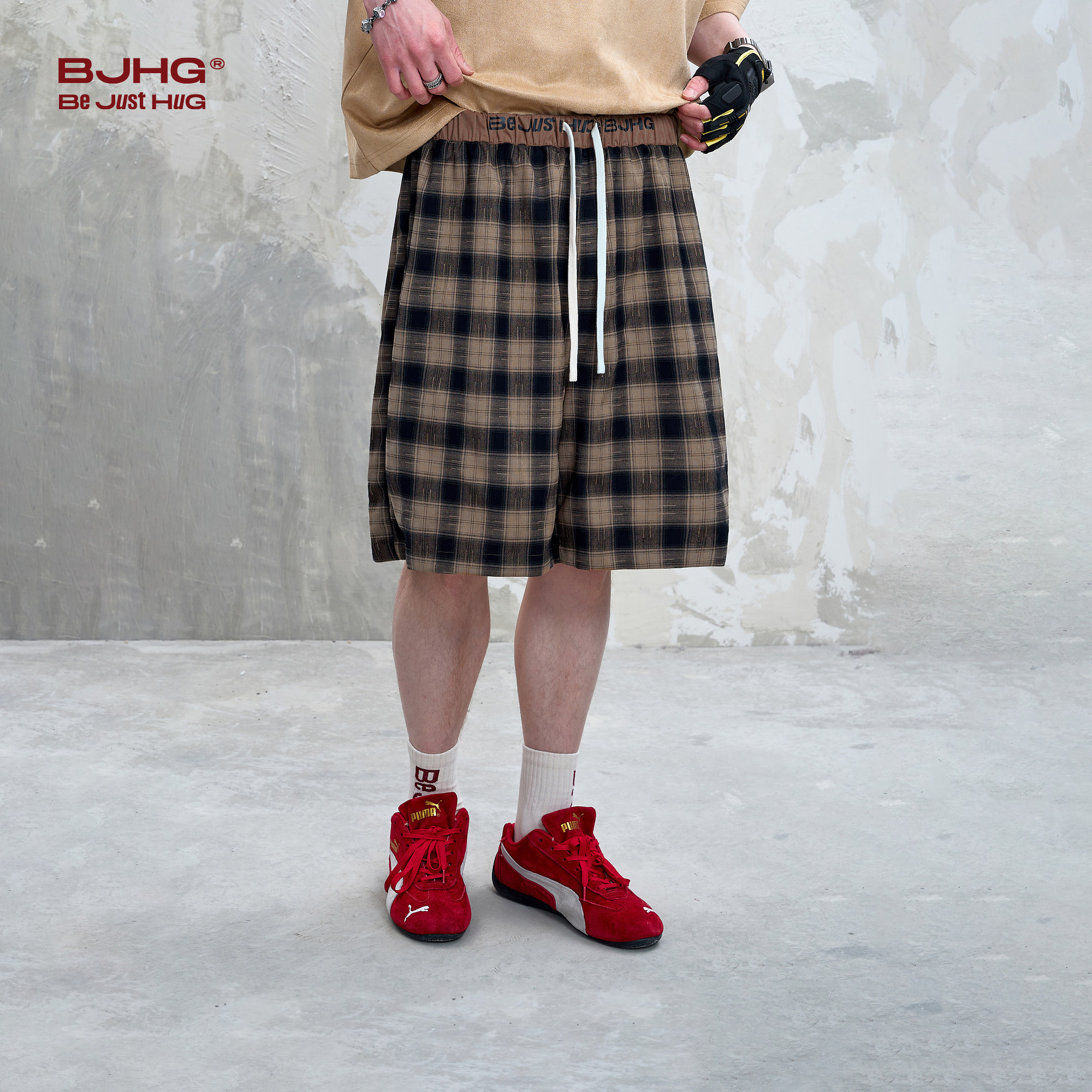 BJHG不计后果抽绳格子短裤男款夏轻薄透气直筒宽松运动休闲五分裤,淘宝优惠券,粉丝福利购,淘宝优惠卷