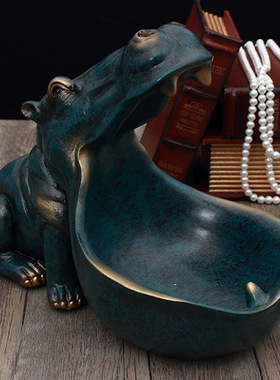 河马摆件北欧创意家居客厅鞋柜玄关钥匙收纳盒桌面杂物收纳盘优选