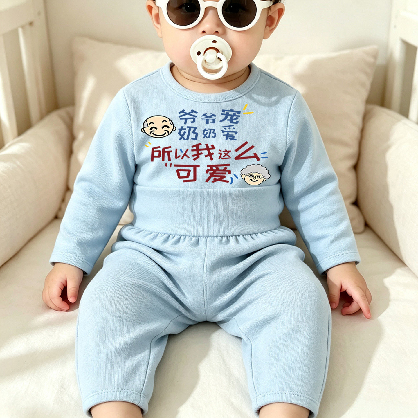 Home clothes double-sided German velvet autumn clothes long underwear set children's baby high-waist belly pants baby pajamas set