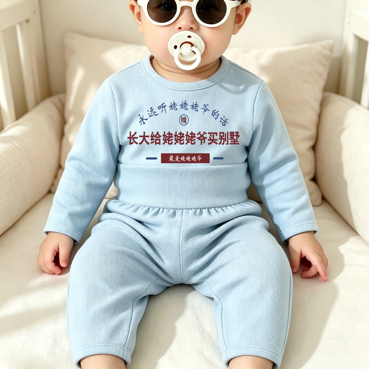 Home clothes double-sided German velvet autumn clothes long underwear set children's baby high-waist belly pants baby pajamas set