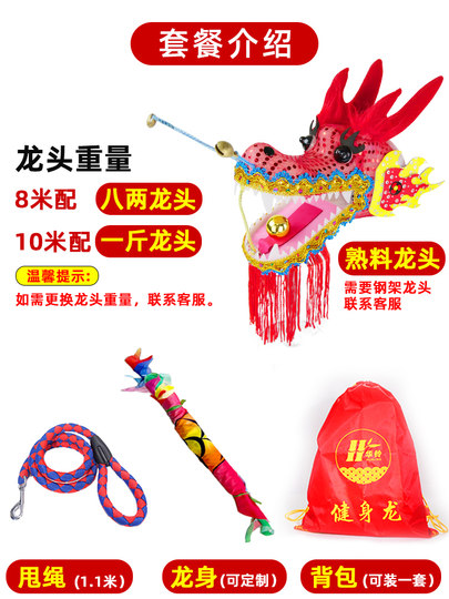 舞龙彩带健身运动成人中老年人耍龙新款龙带甩龙头道具6米8米布龙