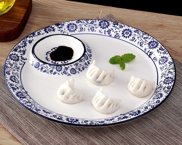10-inch dumpling plate ceramic blue and white porcelain round shape