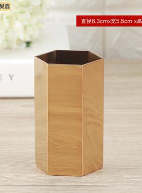 北欧不锈钢镀金色六角笔筒花瓶