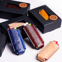 Yuanji handmade Cricket grass Grasshopper Lighter Sleeve Long head layer Bull Leather Embossed Leather for Mens Gift