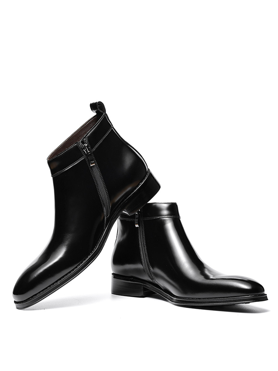 新潮切尔西靴内侧拉链真皮开边珠尖头高帮皮鞋手工牛皮靴马丁靴子,淘宝优惠券,粉丝福利购,淘宝优惠卷