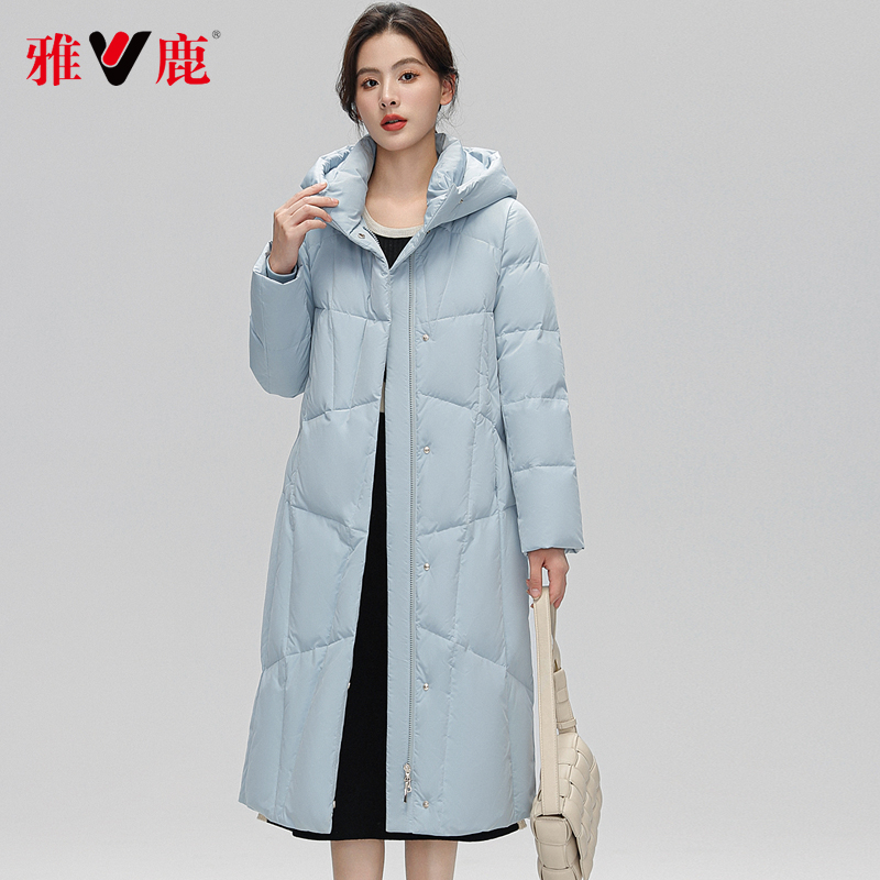 雅鹿羽绒服女中长款2023年新款冬季韩版连帽时尚过膝加厚保暖外套