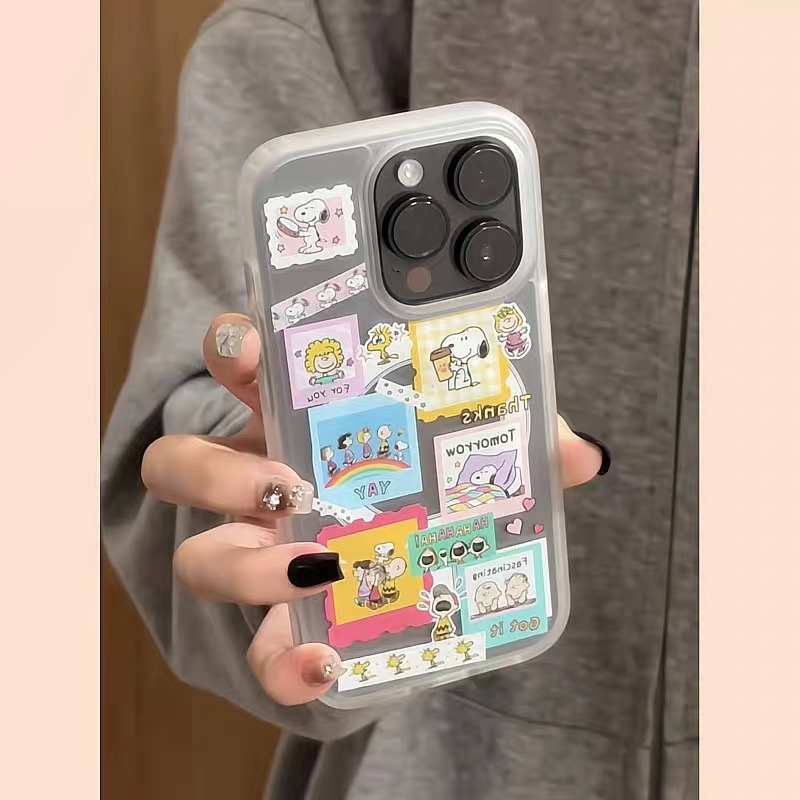 卡通可爱史努比摇摇乐磁吸支架0适用iPhone15promax苹果14手机壳13pro防摔1211女16promax磨砂xsxr硬壳78plus - 图0