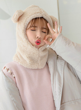 帽子防寒保暖毛绒帽卡通小熊帽女