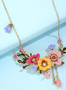 珐琅釉 花园系列芍药花流苏项链
