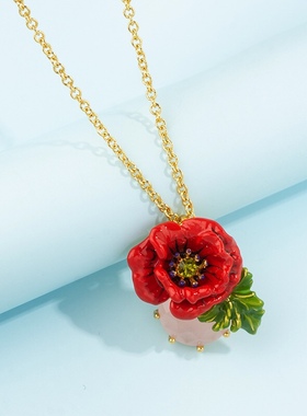 珐琅植物系列虞美人花朵项链