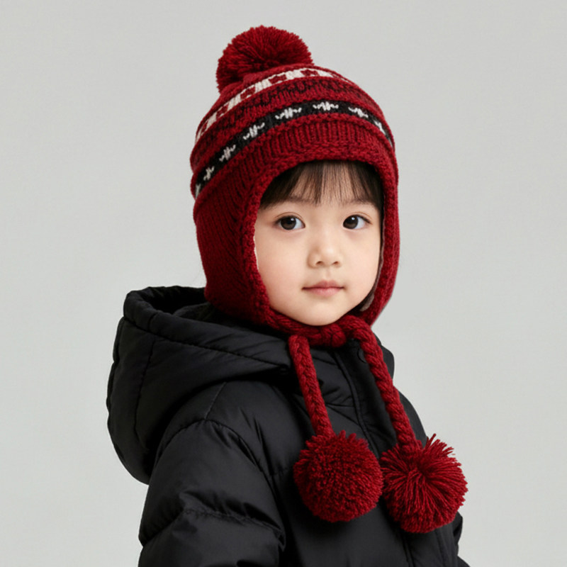 儿童帽子毛线帽男童女童秋冬季宝宝针织保暖帽护耳朵可爱毛球防风,淘宝优惠券,粉丝福利购,淘宝优惠卷
