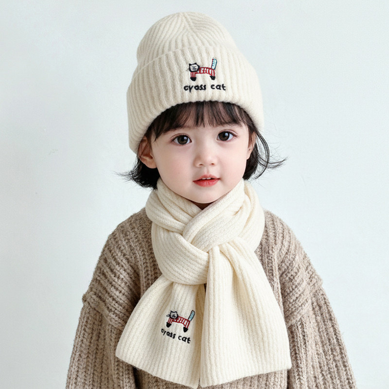 儿童帽子毛线帽围巾两件套秋冬季男女童保暖帽宝宝套头针织帽可爱,淘宝优惠券,粉丝福利购,淘宝优惠卷
