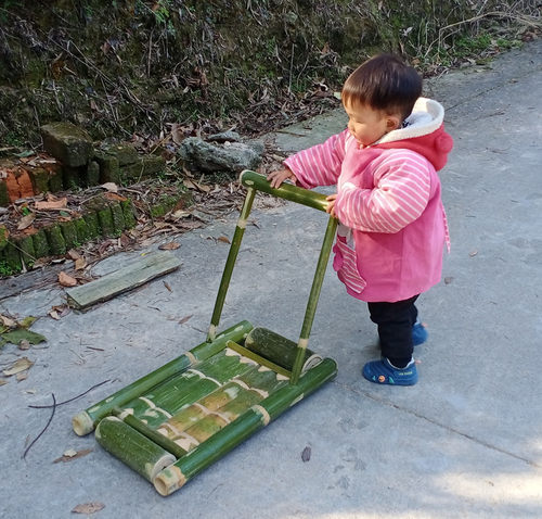 竹子手推车平板车玩具车幼儿园儿童安吉户外游戏器材竹制玩教具 - 图0