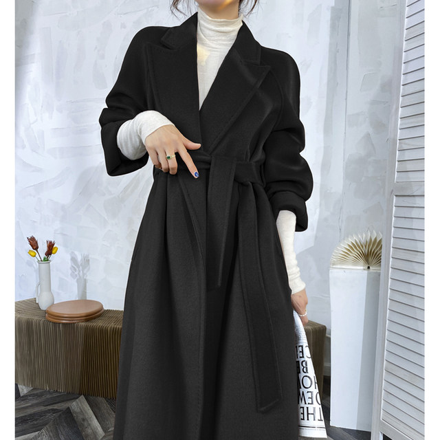 Double-sided woolen woolen coat waisted belted woolen coat