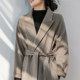 Double-sided woolen woolen coat waisted belted woolen coat