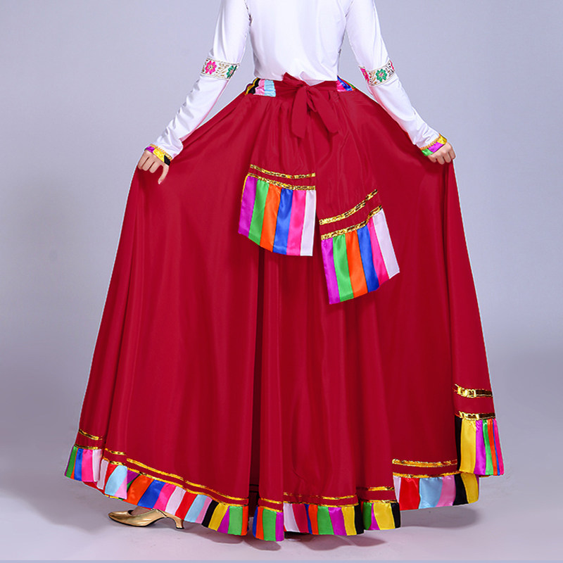 藏族广场舞半身裙藏族舞蹈演出服装女藏式练功大摆裙藏舞练习裙子,淘宝优惠券,粉丝福利购,淘宝优惠卷