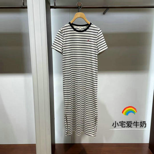 Authentic eland counter women's clothing 24 winter long casual striped dress eeome49q92 699