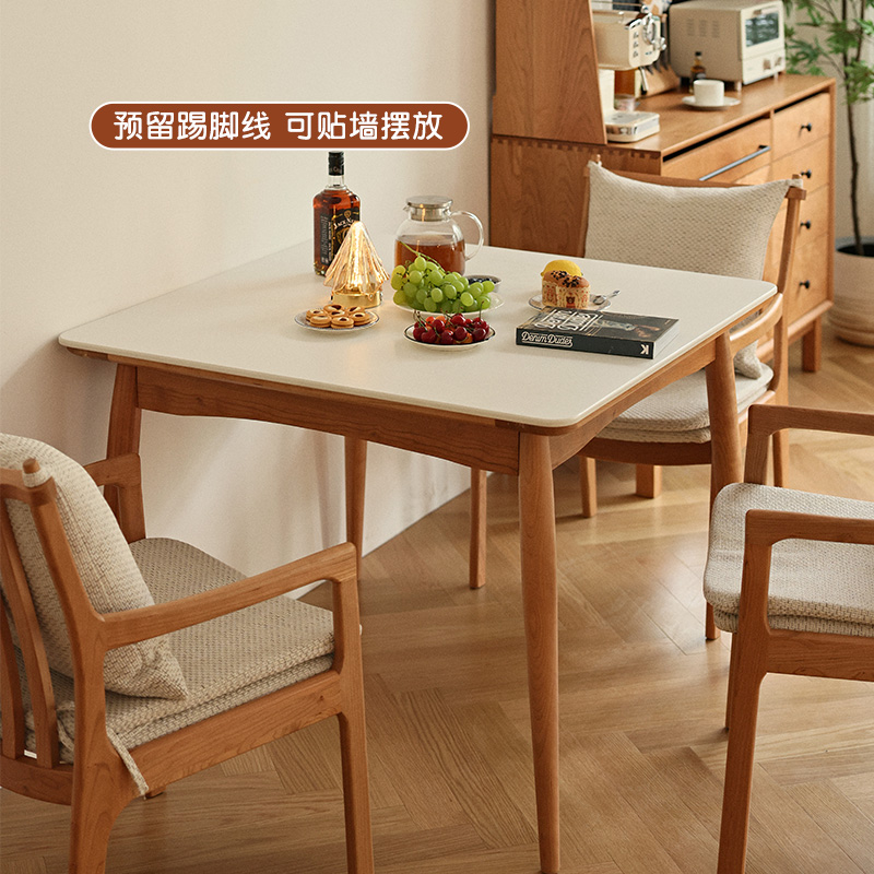 北欧实木岩板方桌日式简约小户型橡木樱桃木正方形餐桌大理石饭桌 - 图1