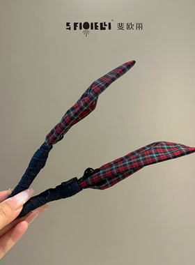 小众设计发夹红绿色格纹香蕉夹