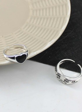 欧美爱心开口戒指冷淡风哭脸戒指