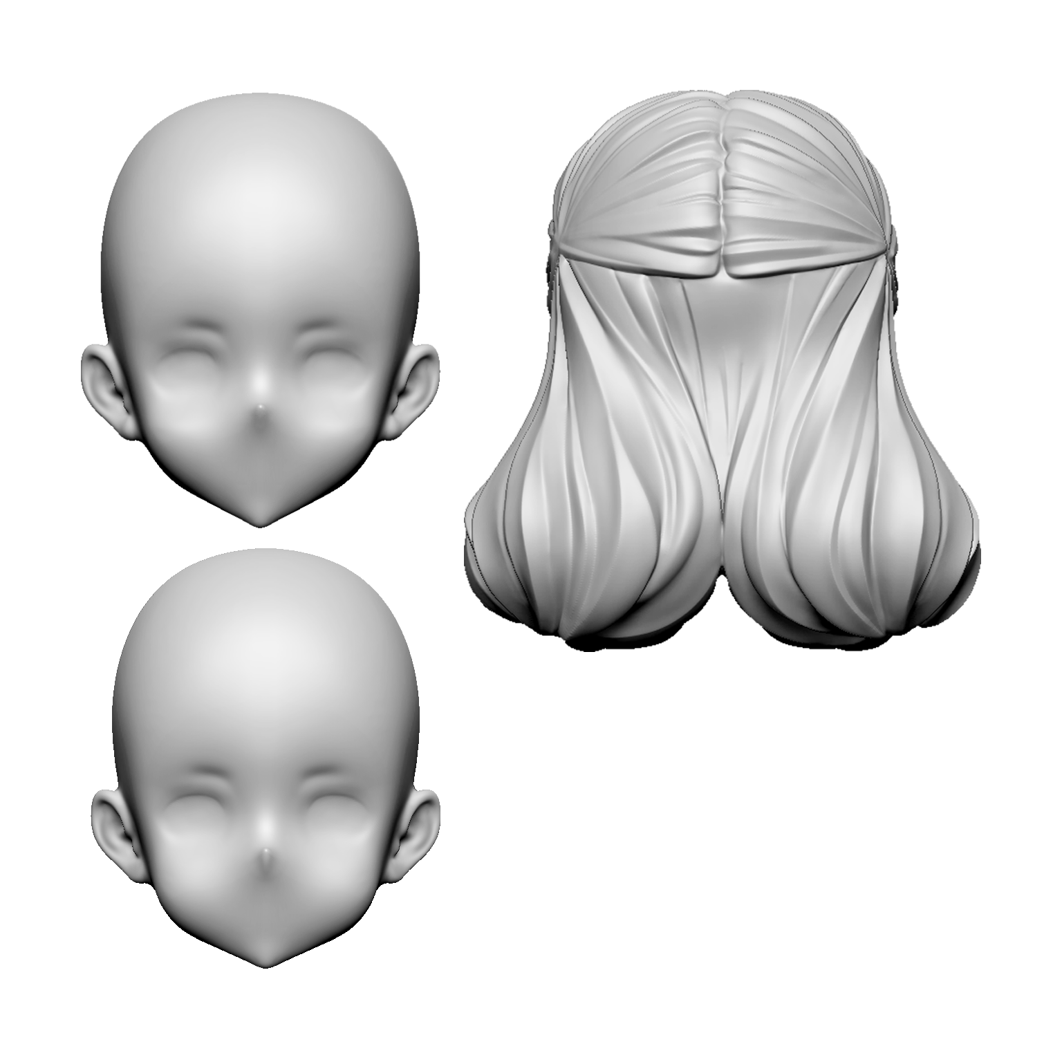 造娃堡独家正比通用带耳动漫脸模后发头发模具硅胶超轻粘土软陶 - 图3