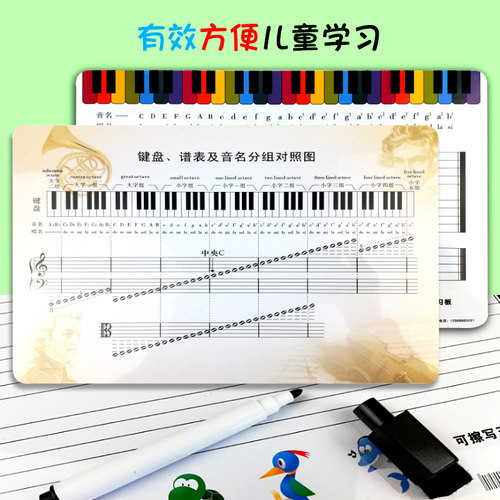 儿童学习音符可擦写五线谱练习板键盘谱表音名分组对照图配笔教具 - 图1