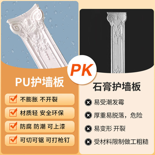 法式pu护墙板免漆板客厅背景墙硬包背景板半墙墙裙欧式别墅装饰板 - 图2