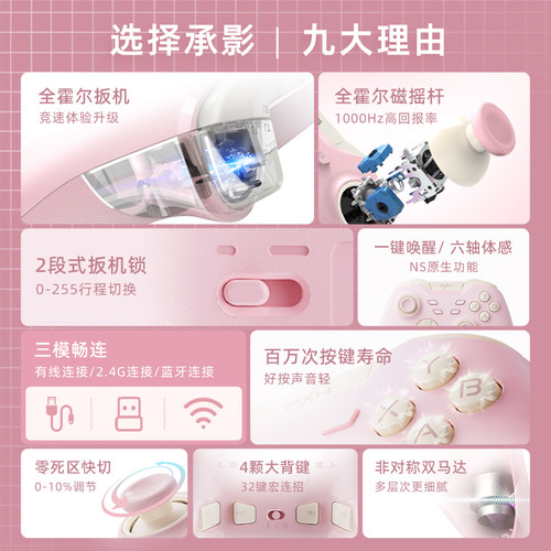 【百元】莱仕达承影无线游戏手柄pc电脑版steam 任天堂Switch2 霍尔1000毫安四背键扳机锁  双影奇境空洞骑士 - 图0